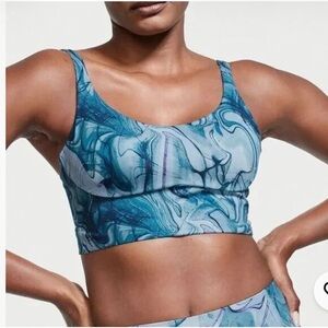 Victorias Secret Allegro Medium Support Flow On Point Lined Sport Bra Blue Swirl